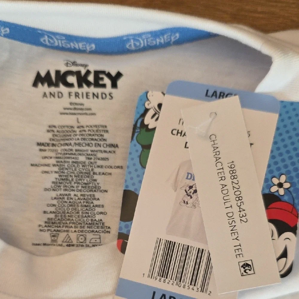 Disney Embroidery Mickey Goofy Donald Pluto Graphic T-Shirt Large Women's Casual